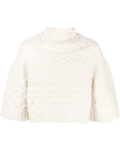 Sacai Cropped Cable-knit Sweater - White