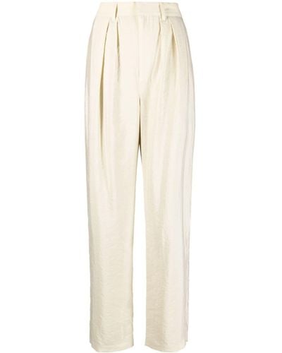 Lemaire Pantalon droit en soie mélangé à design plissé - Blanc