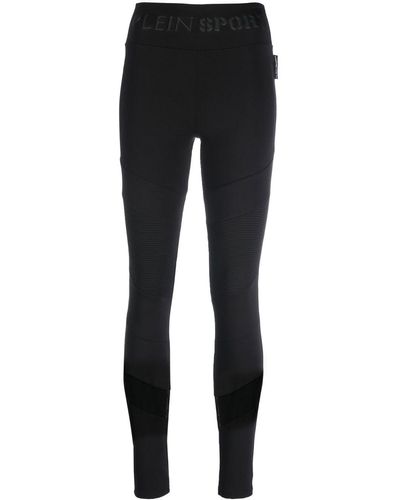Philipp Plein Ribbed-panelled Cotton leggings - Black