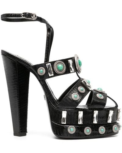 Roberto Cavalli Gemstone-detail Leather Platform Sandals - Black