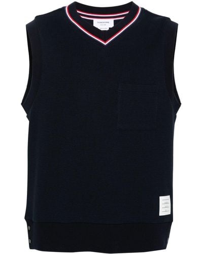 Thom Browne Logo-patch Ribbed Sleeveless Jumper - Blue