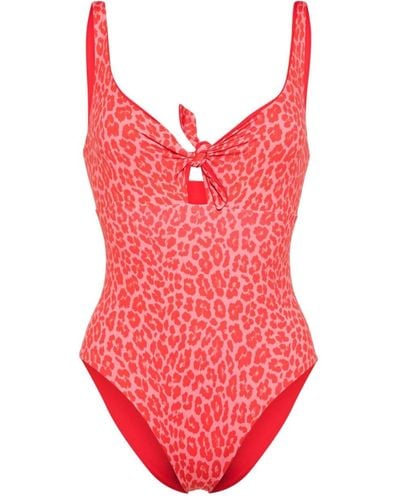 Fisico Leopard-print Swimsuit - Red
