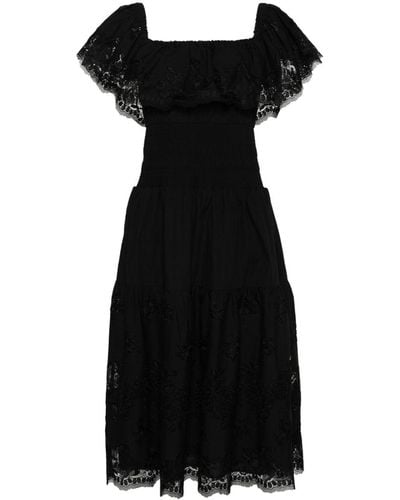Self-Portrait Off-shoulder Cotton Midi Dress - Black