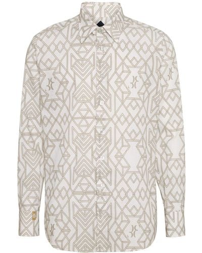 Billionaire Geometric-print Linen Shirt - White