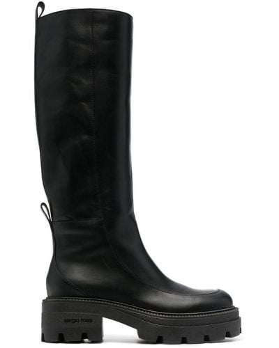 Sergio Rossi Square-toe Leather Boots - Black