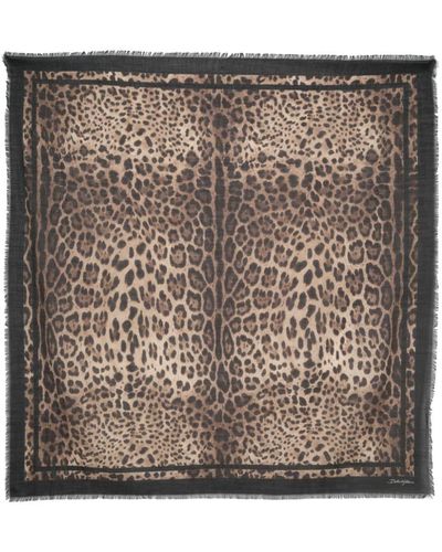 Dolce & Gabbana Leopard-print Frayed Scarf - Brown