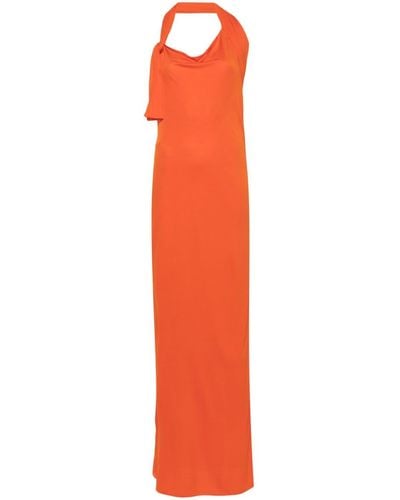 Saint Laurent Knot-detail Halterneck Maxi Dress - Orange