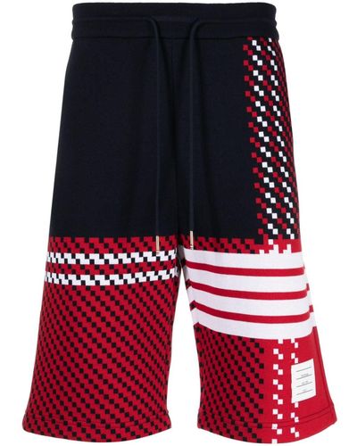 Thom Browne 4-bar Checked Track Shorts - Red