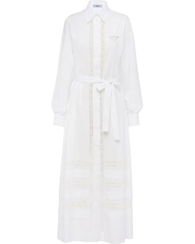 Prada Lace-panel Maxi Shirtdress - White