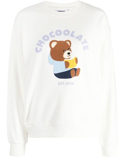 Chocoolate Teddy Bear-print Cotton Sweatshirt - White