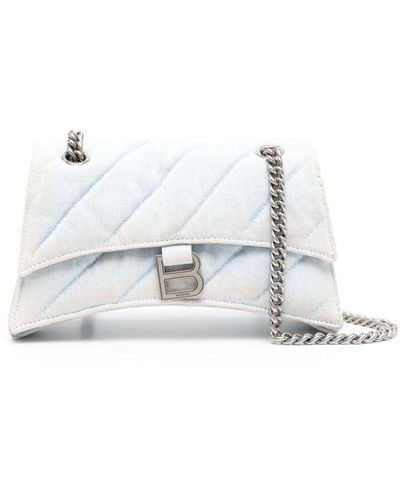 Balenciaga Crush Denim Shoulder Bag - White