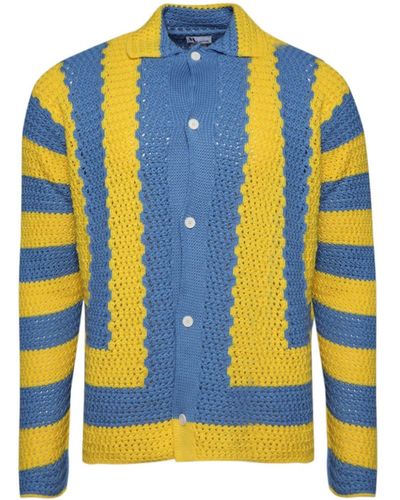 Doppiaa Crochet-knit Polo-collar Cardigan - Blue