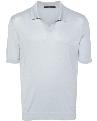 Tagliatore Short-Sleeve Silk Polo Shirt - Blue