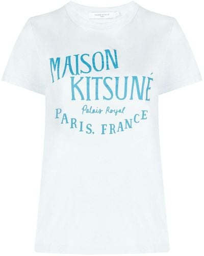 Maison Kitsuné T-Shirt mit Logo-Print - Blau