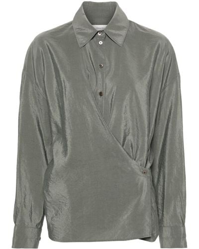 Lemaire Draped Silk Blend Shirt - Grey