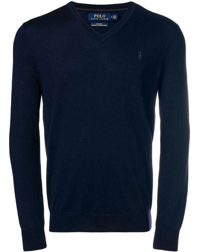 Polo Ralph Lauren Merino-Pullover mit V-Ausschnitt - Blau