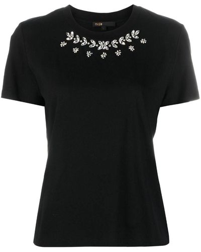 Maje Rhinestone-embellished Cotton T-shirt - Black