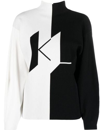 Karl Lagerfeld Monogram-jacquard Two-tone Jumper - Black