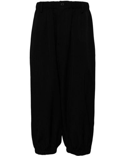 Yohji Yamamoto Tapered Wool Cropped Pants - Black