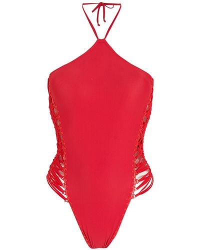 Amir Slama Macreme-details Swimsuit - Red