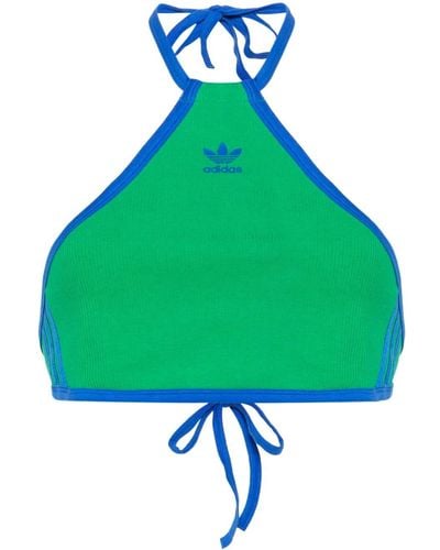 adidas Logo-print halterneck crop top - Vert