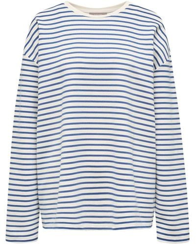 12 STOREEZ Striped Long-sleeve Cotton T-shirt - Blue