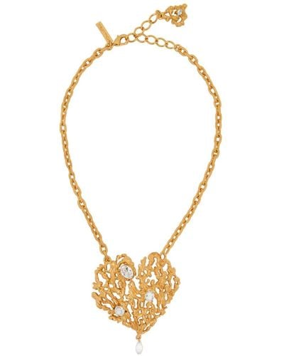 Oscar de la Renta Coral Heart Pendant Necklace - Metallic