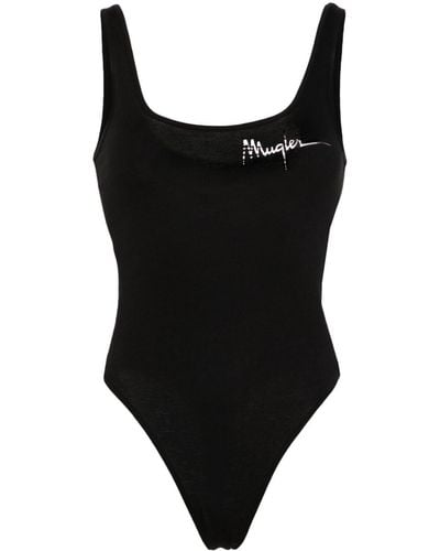 Mugler Logo print bodysuit - Negro