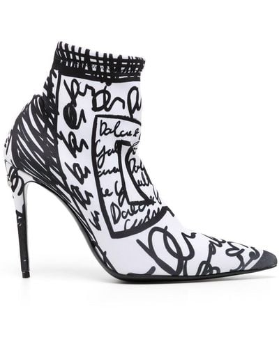 Dolce & Gabbana Logo-print Stiletto Boots - White