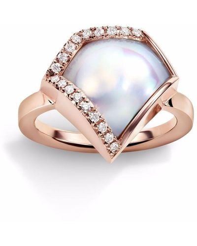 Tasaki 18kt Rose Gold M/g Faceted Diamond Pearl Ring - Pink
