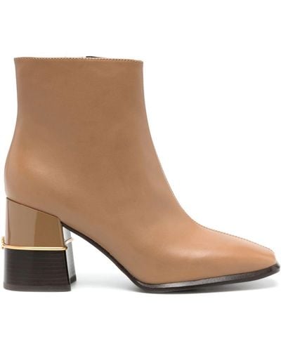 Tory Burch Double T 75mm Leather Ankle Boots - Brown