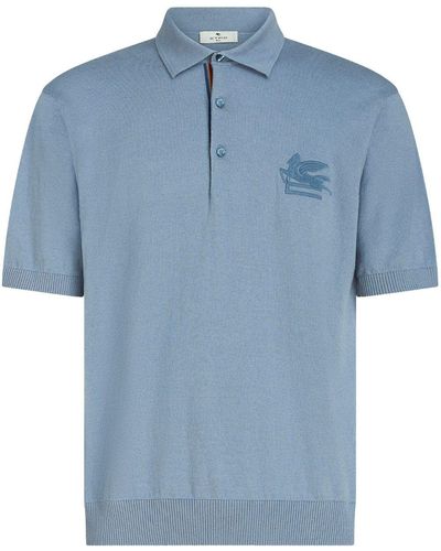 Etro Logo-embroidered Cotton-cashmere Polo Shirt - Blue