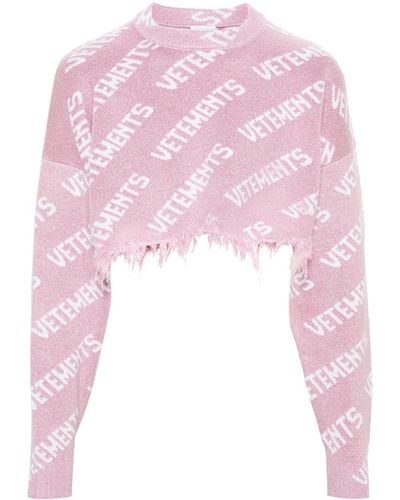 Vetements Lamé-Pullover aus Logo-Jacquard - Pink