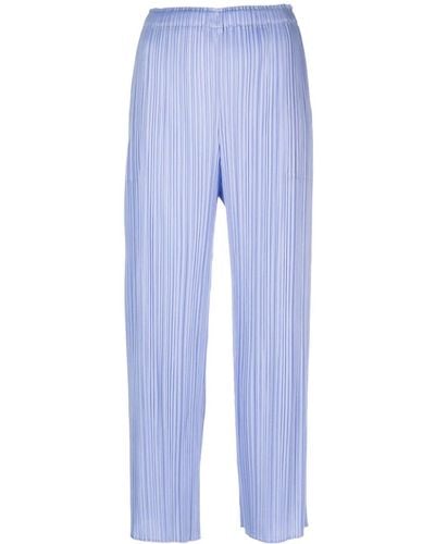 Pleats Please Issey Miyake High-waisted Plissé Cropped Trousers - Blue