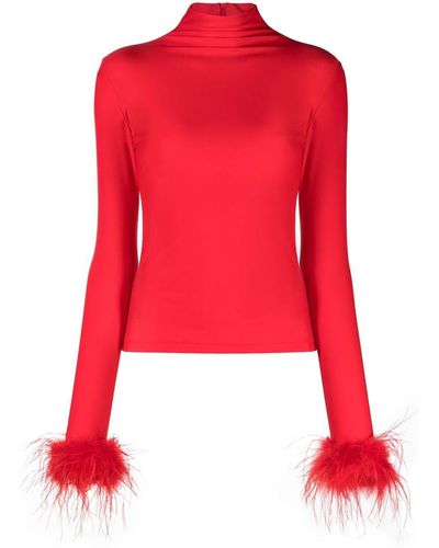 Atu Body Couture Feather-cuff High-neck Top - Red