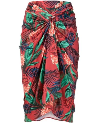 Lygia & Nanny Orixá Botanical-print Wrap Skirt - Red