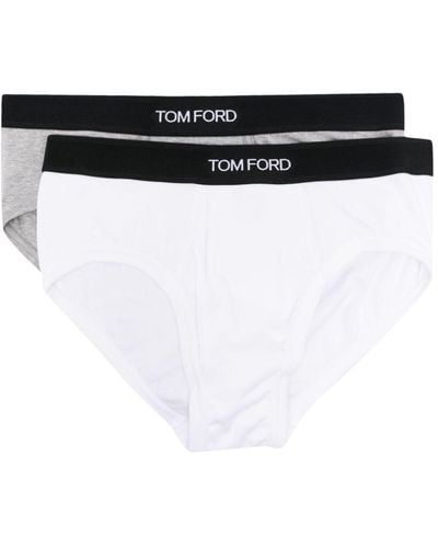 Tom Ford Logo-waistband Cotton Briefs (pack Of Two) - Black