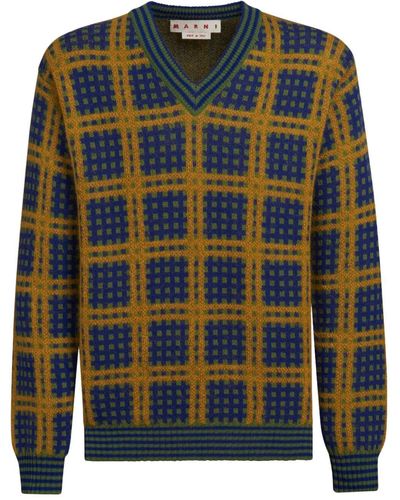 Marni Checked V-neck Sweater - Blue