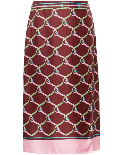 Gucci Seidenrock mit geometrischem Gürtel-Print - Rot