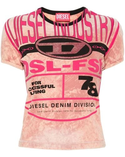 DIESEL T-uncutie-long-n8 Cotton T-shirt - Pink