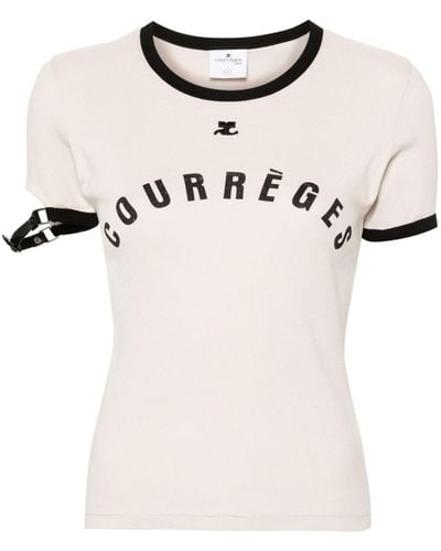Courreges T-shirt Met Gespdetail - Naturel