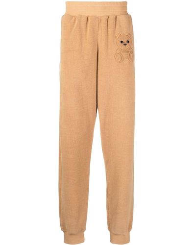 Moschino Embroidered-teddy Fleece Track Trousers - Natural