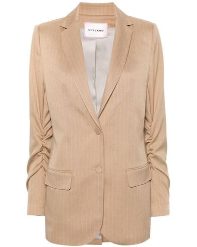 Styland Pinstriped Single-breasted Blazer - Natural