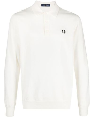 Fred Perry Logo-embroidered Fine-knit Polo Jumper - White