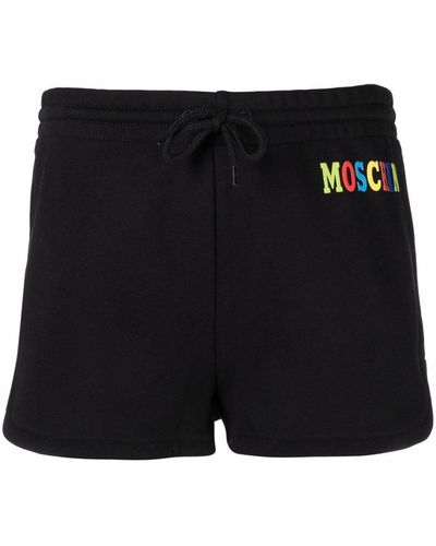 Moschino Pantalones cortos de chándal con logo y cordones - Negro