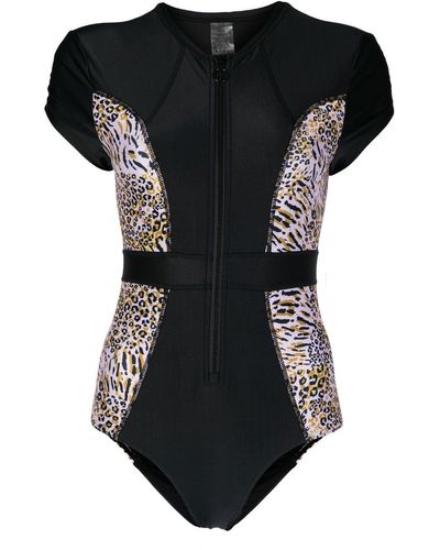 Duskii Leopard-print Cap-sleeve Spring Suit - Black
