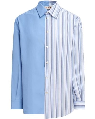 Marni Panelled Half-and-half Cotton Shirt - Blue