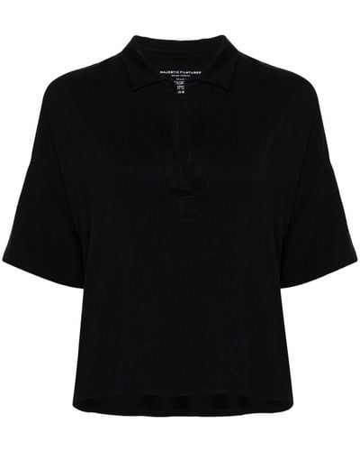 Majestic Filatures Split-neck Jersey Polo Top - Black