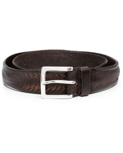 Orciani Herringbone Leather Belt - Brown