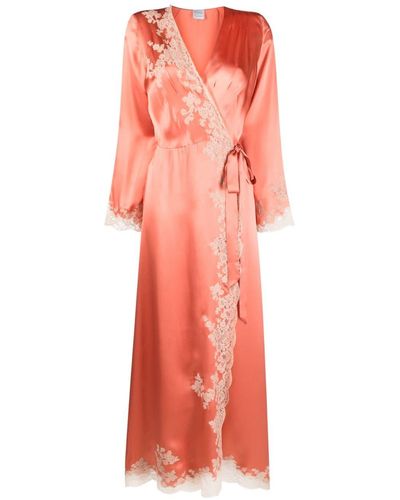 Carine Gilson Lace-detail Silk Robe - Pink